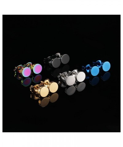 Pack of Titanium Round Flat Dot Disc Earrings for Women Men 18K Gold Plated Surgical Stainless Steel Studs Plugs Rainbow Hypo...