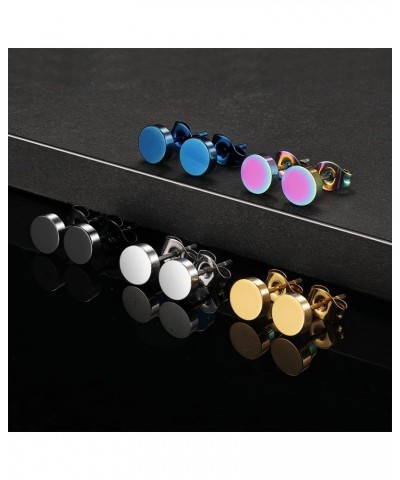 Pack of Titanium Round Flat Dot Disc Earrings for Women Men 18K Gold Plated Surgical Stainless Steel Studs Plugs Rainbow Hypo...