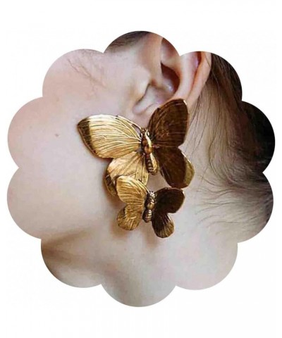 Vintage Big Butterfly Dangle Earrings Exaggerated Butterfly Stud Earrings Gold Hammered Butterfly Earrings Punk Textured Butt...