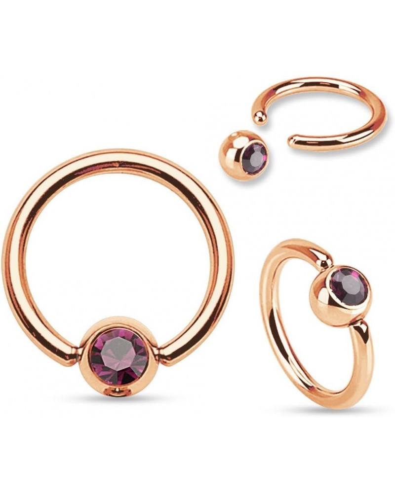 PAIR of Rose Gold Gem Captive Bead Rings - Can be used for Ears, Eyebrow, Septum, Nipples, etc Purple - 16g - 5/16" - 3mm $10...