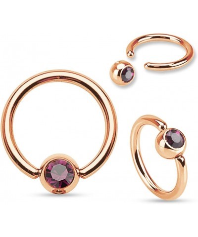 PAIR of Rose Gold Gem Captive Bead Rings - Can be used for Ears, Eyebrow, Septum, Nipples, etc Purple - 16g - 5/16" - 3mm $10...