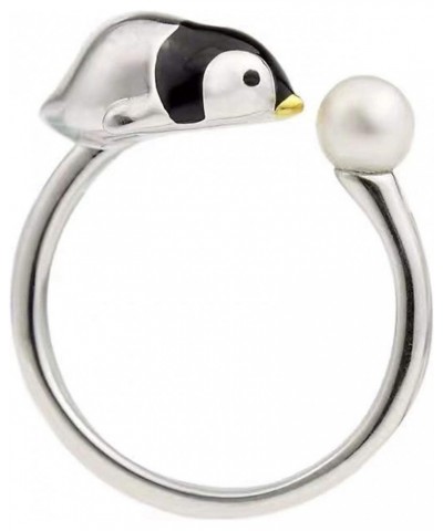 Adjustable solid sterling silver with Rhodium plated ring setting for half drilled pearl or bead, enamel pearl mounts, pengui...