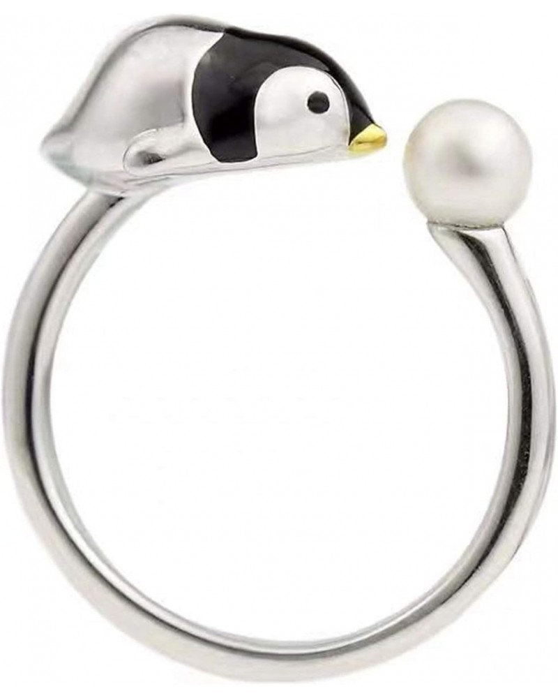 Adjustable solid sterling silver with Rhodium plated ring setting for half drilled pearl or bead, enamel pearl mounts, pengui...