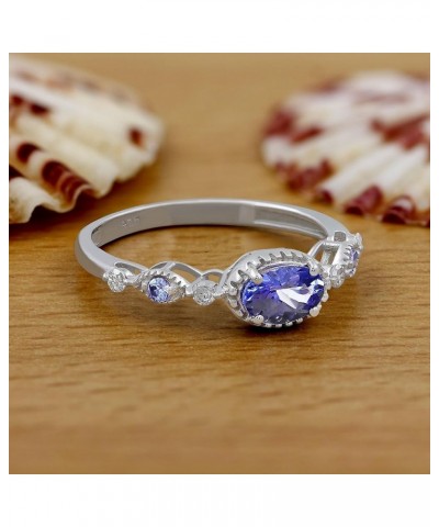 Natural Tanzanite & Diamond Rings For Women, Real 925 Sterling Silver 18K Gold/Rhodium Plated Birthstone Ring Genuine Jewelry...