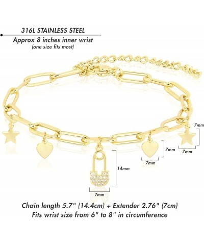 Stainless Steel Adjustable Link Chain Cubic Zirconia Multi Charm Bracelets for Women Teen Girls Multi Charm CZ - Gold $10.59 ...