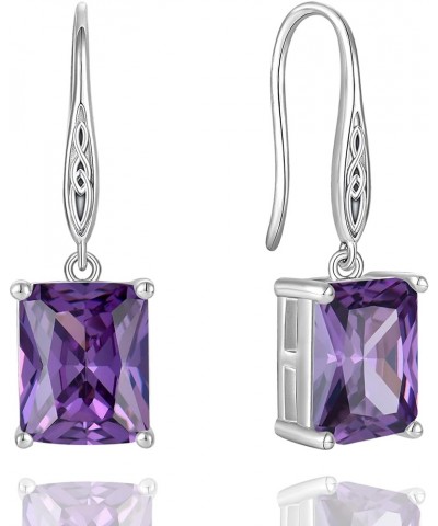 Cubic Zirconia Rectangle Cut Earrings 925 Sterling Silver Celtic Knot Hook Dangle Earring 8X10mm Solitaire Gemstone Birthston...