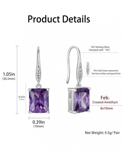 Cubic Zirconia Rectangle Cut Earrings 925 Sterling Silver Celtic Knot Hook Dangle Earring 8X10mm Solitaire Gemstone Birthston...