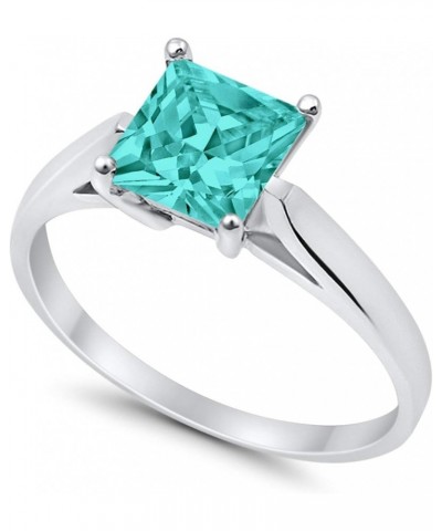 Solitaire Wedding Engagement Bridal Ring Princess Cut Square Cubic Zirconia 925 Sterling Silver Simulated Paraiba Tourmaline ...