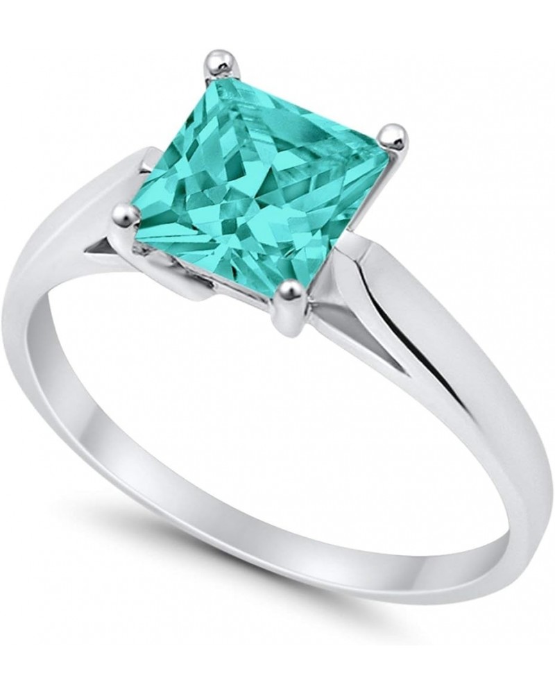 Solitaire Wedding Engagement Bridal Ring Princess Cut Square Cubic Zirconia 925 Sterling Silver Simulated Paraiba Tourmaline ...