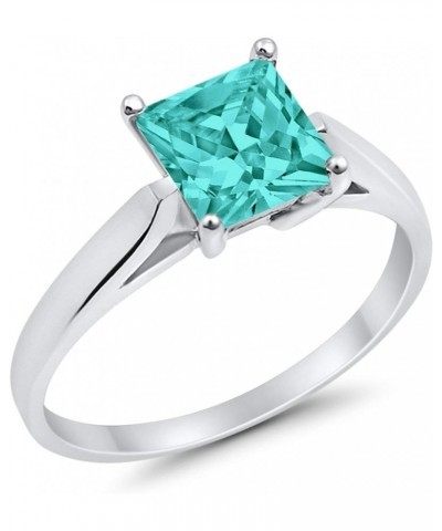 Solitaire Wedding Engagement Bridal Ring Princess Cut Square Cubic Zirconia 925 Sterling Silver Simulated Paraiba Tourmaline ...