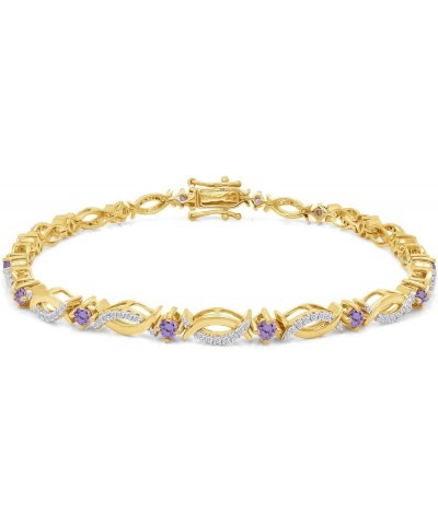 14K Yellow Gold Plated 925 Sterling Silver Link Bracelet Jewelry for Women Alexandrite 8.5 Inches $49.60 Bracelets