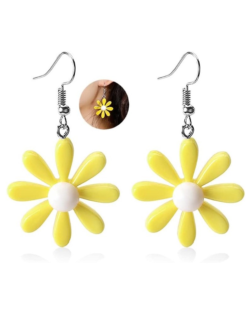 Daisy Earrings,Daisy Flower Earrings for Women Girl,Acrylic Yellow Flower Daisy Dangle Earring Wild Lily Petals Hawaii Plant ...