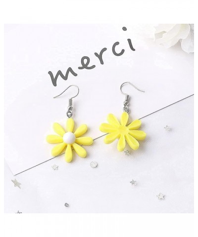 Daisy Earrings,Daisy Flower Earrings for Women Girl,Acrylic Yellow Flower Daisy Dangle Earring Wild Lily Petals Hawaii Plant ...