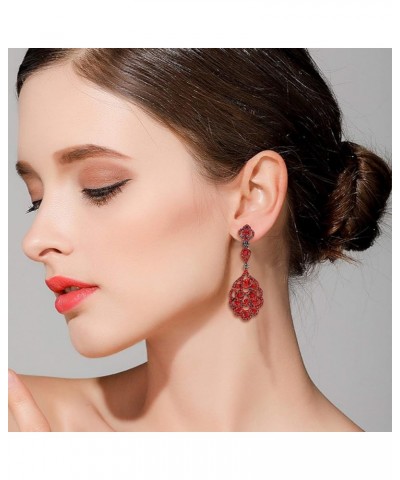 Women's Wedding Bridal Crystal Rhinestone Beaded Clip-On Dangle Earrings Ruby Color Black-Tone $10.59 Earrings