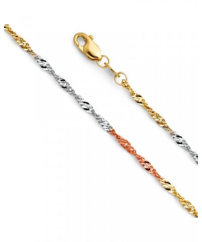 14k REAL Yellow OR White OR Tri Color Gold Solid 1.5mm Singapore Chain Necklace with Lobster Claw Clasp tri color gold 20.0 I...