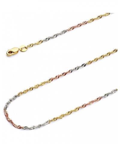 14k REAL Yellow OR White OR Tri Color Gold Solid 1.5mm Singapore Chain Necklace with Lobster Claw Clasp tri color gold 20.0 I...