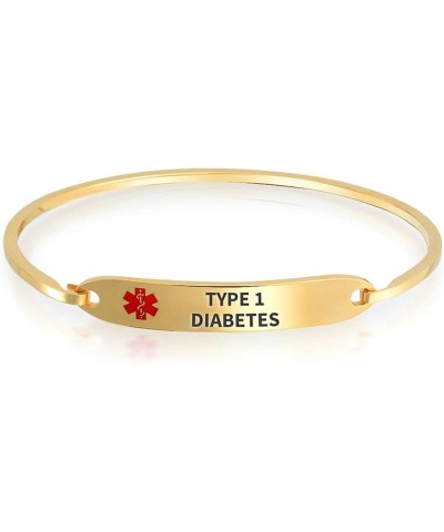 Customizable Engravable Identification Medical ID Sleek Bangle Bracelet for Women Stainless Steel 7 Inch Gold Type 1 diabetes...