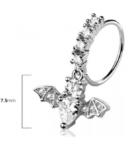 20GA 316L Stainless Steel CZ Crystal Lined Hoop with Dangling Bat Charm Bendable Nose Ring Gold Tone $7.49 Body Jewelry