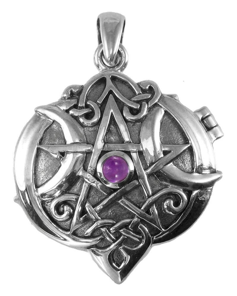 Sterling Silver Celtic Knot Heart Pentacle Locket with Natural Amethyst Jewelry $36.75 Necklaces