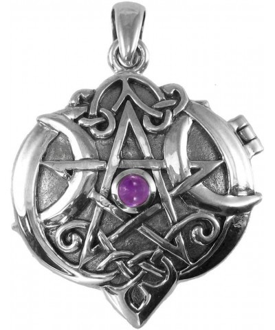 Sterling Silver Celtic Knot Heart Pentacle Locket with Natural Amethyst Jewelry $36.75 Necklaces