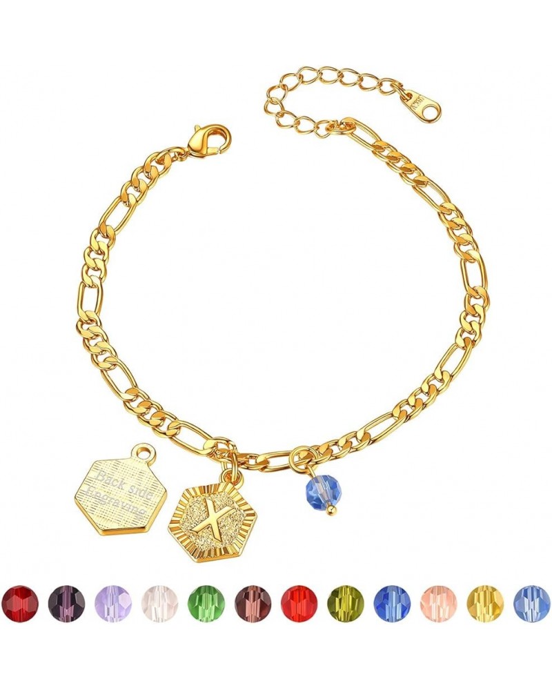 Gold Initial Charm with Birthstone Ankle Bracelet for Women, Yellow Gold Plated Summer Beach Dainty Foot Chain Personalized N...