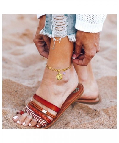 Gold Initial Charm with Birthstone Ankle Bracelet for Women, Yellow Gold Plated Summer Beach Dainty Foot Chain Personalized N...