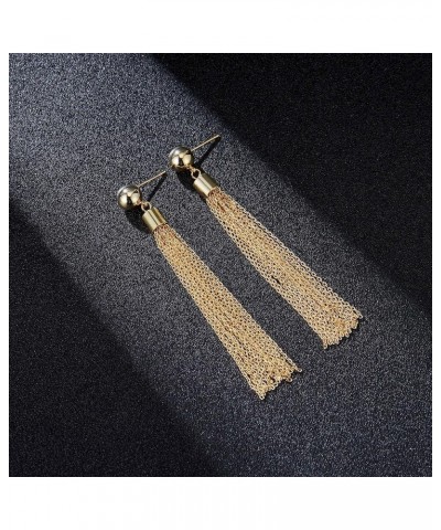 Gold Long Tassel Dangle Earrings - Sparkly Fringe Geometric Bar Drop Earrings - Formal Dainty Dangle Gold Drop Earrings for W...