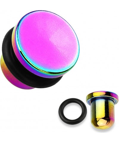 FLAT TOP TITANIUM IP 316L SURGICAL STEEL SINGLE FLARED PLUGS WITH O-RING (SOLD PER PAIR) 8GA (3mm) Rainbow $12.41 Body Jewelry