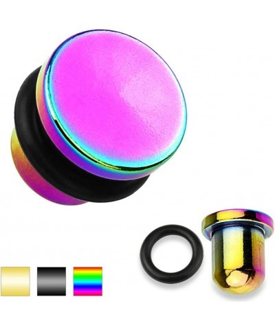 FLAT TOP TITANIUM IP 316L SURGICAL STEEL SINGLE FLARED PLUGS WITH O-RING (SOLD PER PAIR) 8GA (3mm) Rainbow $12.41 Body Jewelry