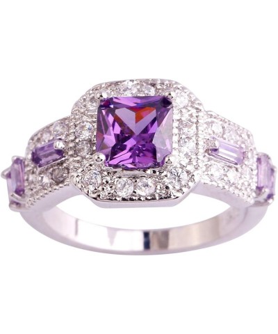 925 Sterling Silver Plated Created Amethyst Halo Brilliant Women Girl Statement Ring Purple-1 US12 $3.63 Rings