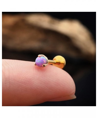 14K Gold Top Push in Threadless Cartilage Earring Opal Flat Back Stud Earring Nose Studs Labret Monroe Lip Piercing Jewelry G...