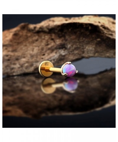 14K Gold Top Push in Threadless Cartilage Earring Opal Flat Back Stud Earring Nose Studs Labret Monroe Lip Piercing Jewelry G...