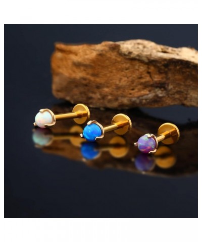 14K Gold Top Push in Threadless Cartilage Earring Opal Flat Back Stud Earring Nose Studs Labret Monroe Lip Piercing Jewelry G...