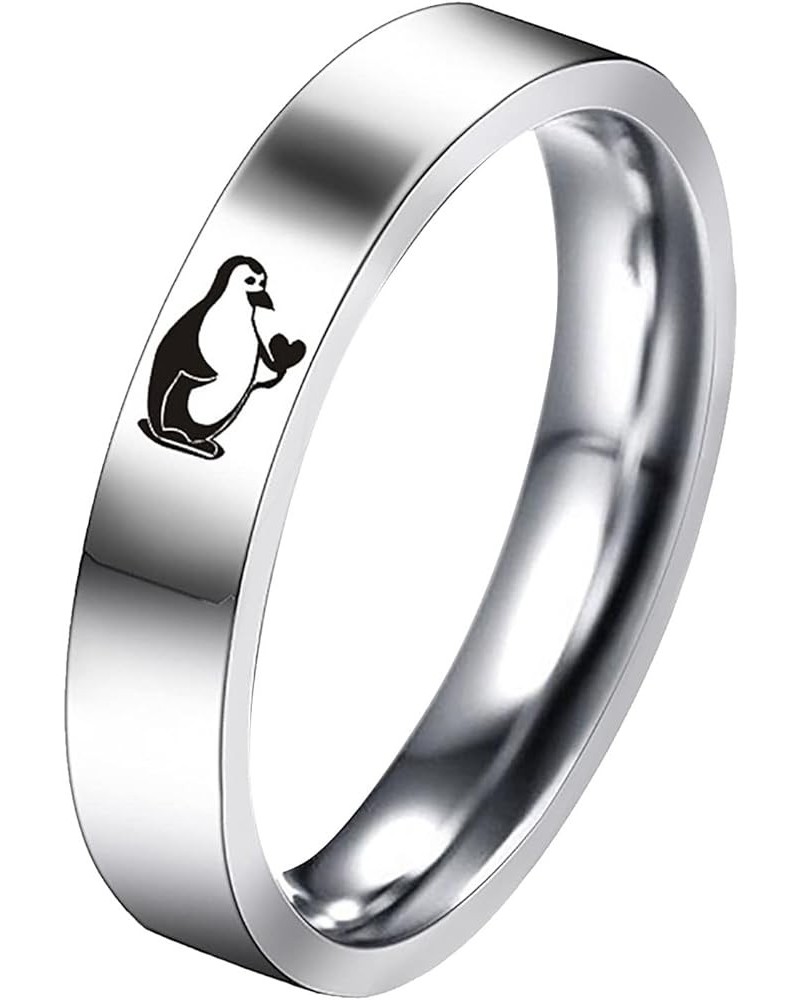 Women Penguin Rings Simple Titanium Steel Minimalist Engagement Rings Wedding Bands Chunky Cute Jewelry (SL1, 8) Sl1 10 $4.58...