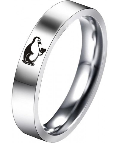 Women Penguin Rings Simple Titanium Steel Minimalist Engagement Rings Wedding Bands Chunky Cute Jewelry (SL1, 8) Sl1 10 $4.58...