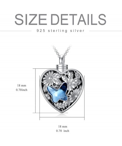 Flower Paw Print Urn Necklace Crystal Heart Locket Necklace for Ashes 925 Sterling Silver Cremation Jewelry Keepsake Memorial...