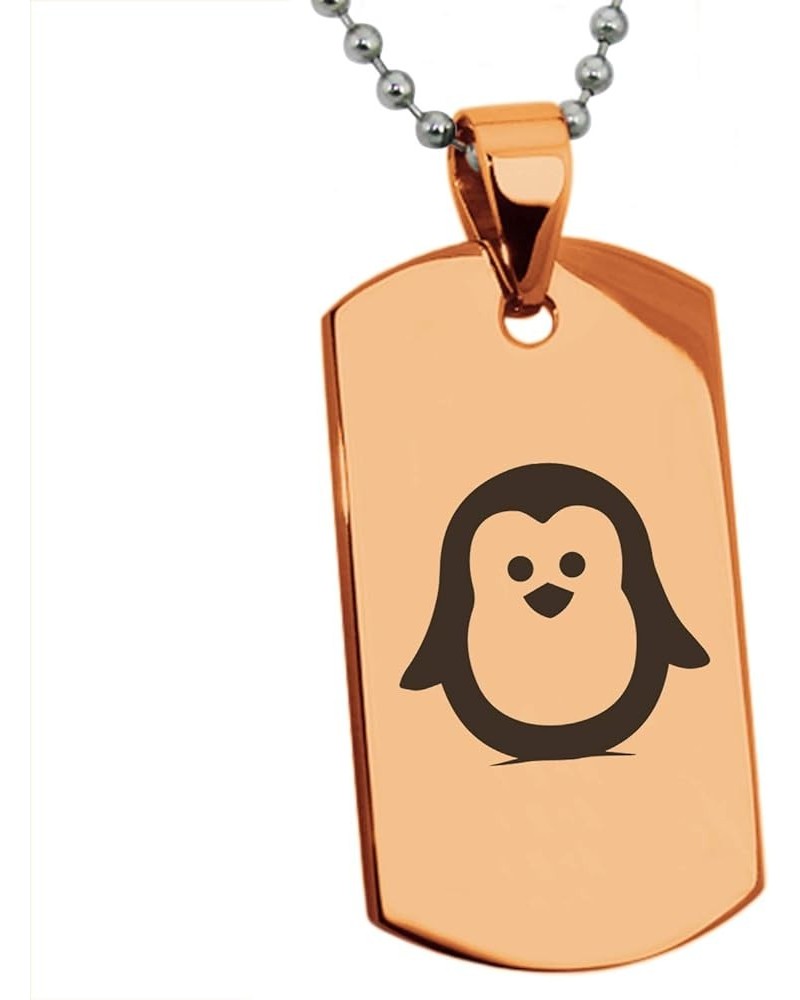 Stainless Steel Penguin Icon Dog Tag Pendant Necklace Rose Gold $12.99 Necklaces