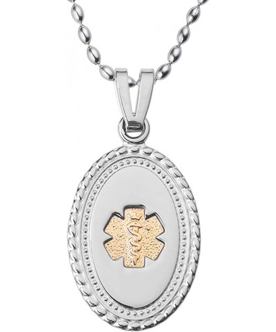 Deep Custom Laser Engraved Stainless Steel Medical Alert Necklace for Women, Premier Disc PVD G/S Tag Medical ID Necklace, Me...