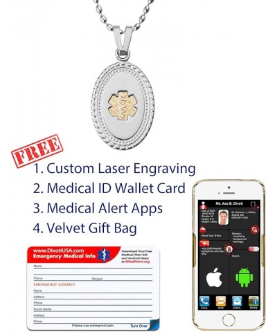 Deep Custom Laser Engraved Stainless Steel Medical Alert Necklace for Women, Premier Disc PVD G/S Tag Medical ID Necklace, Me...