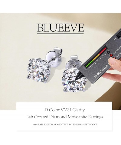 1-2.4ct Round Moissanite Earrings for Women Men, D Color VVS1 Clarity Lab Created Diamond Earrings 18K White Gold Vermeil Sol...