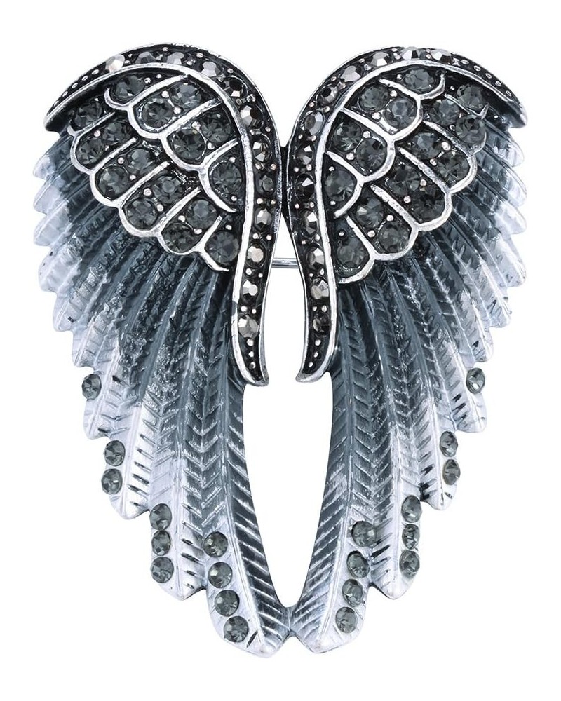 Women's Guardian Angel Wings Pin Brooches & Pendants 2-in-1 - Women Girls Biker Jewelry - 2 inch Grey $9.50 Brooches & Pins