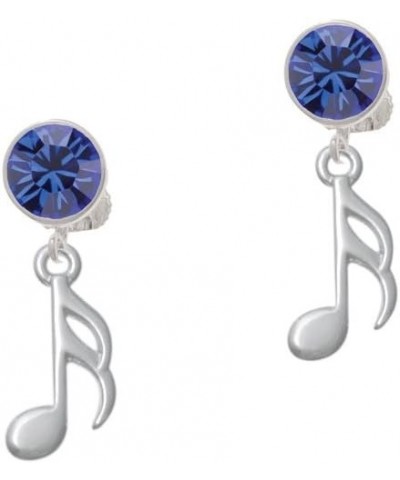 Silvertone Sixteenth Note - Blue Crystal Clip on Earrings $18.54 Earrings