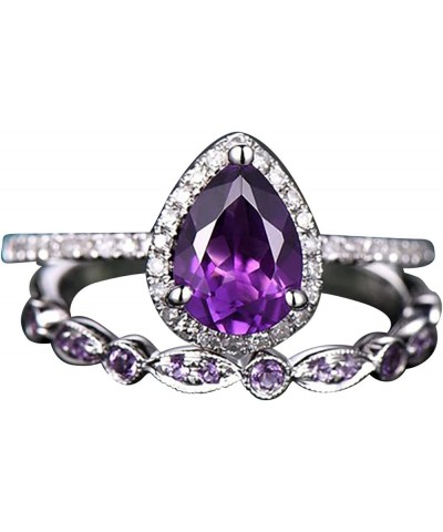 Lady 2PCS Stackable Ring Set Teardrop-Shaped Zircon Wedding Band Simulated Diamond Engagement Ring for Women (Purple, 8) Purp...