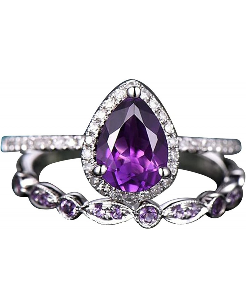 Lady 2PCS Stackable Ring Set Teardrop-Shaped Zircon Wedding Band Simulated Diamond Engagement Ring for Women (Purple, 8) Purp...