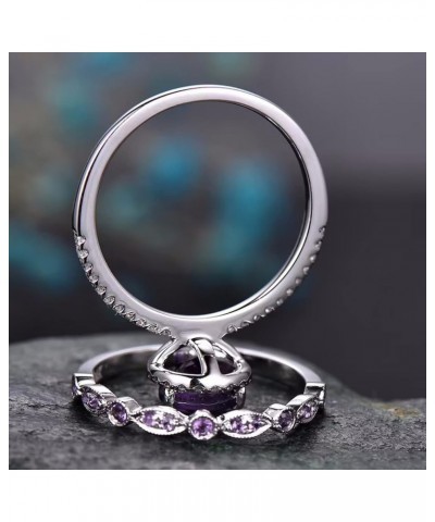 Lady 2PCS Stackable Ring Set Teardrop-Shaped Zircon Wedding Band Simulated Diamond Engagement Ring for Women (Purple, 8) Purp...