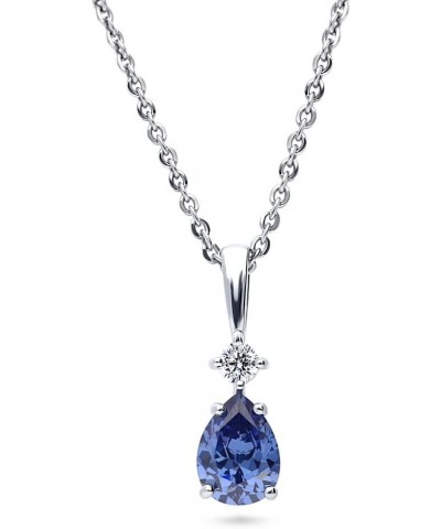 Sterling Silver 2-Stone Simulated Blue Tanzanite Cubic Zirconia CZ Fashion Pendant Necklace for Women, Rhodium Plated $20.99 ...