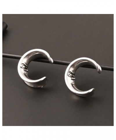 2PCS Cool Moon Opening Hypoallergenic Stainless Steel 0g 2g Plugs Ear Gauges Tunnels Piercing Expander Stretchers Fashion Bod...