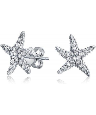 Delicate Nautical Beach Pave CZ Cubic Zirconia Starfish Stud Earrings For Women 14K Rose Gold Plated .925 Sterling Silver Sil...