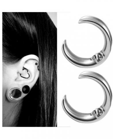 2PCS Cool Moon Opening Hypoallergenic Stainless Steel 0g 2g Plugs Ear Gauges Tunnels Piercing Expander Stretchers Fashion Bod...