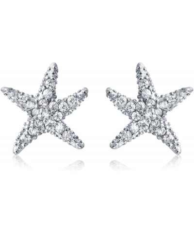 Delicate Nautical Beach Pave CZ Cubic Zirconia Starfish Stud Earrings For Women 14K Rose Gold Plated .925 Sterling Silver Sil...